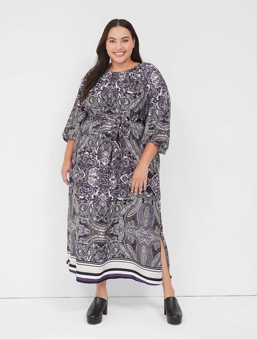 Lane Bryant Plus Size Purple Paisley Tie-Waist Maxi Dress